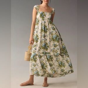 NWT Anthropologie Square Neck Tiered Maxi Dress Sz SP Small Petite